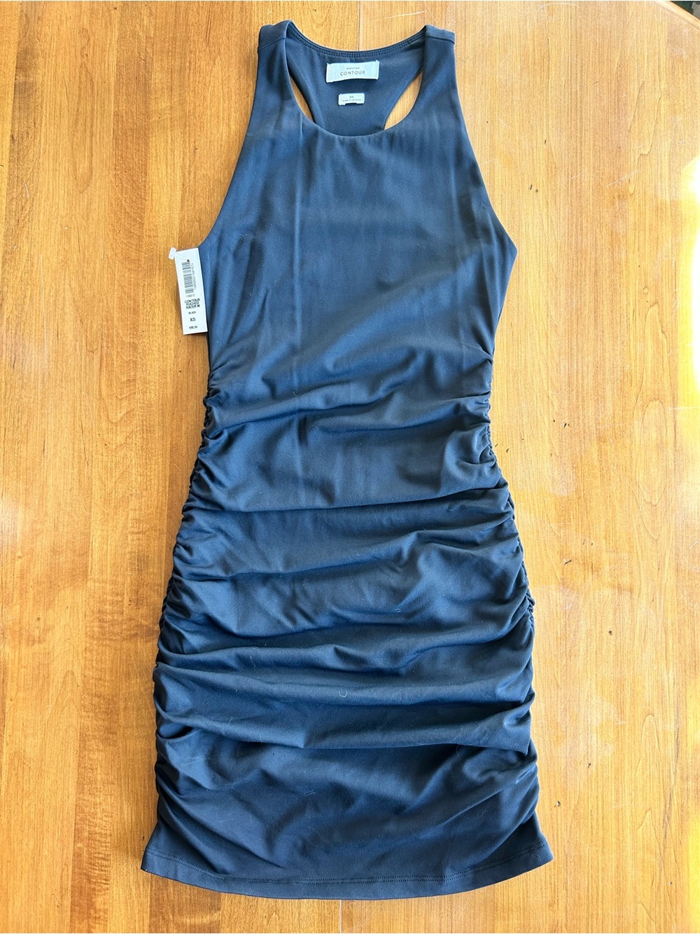 Babaton Aritzia Black Ruched Racerback Mini Dress